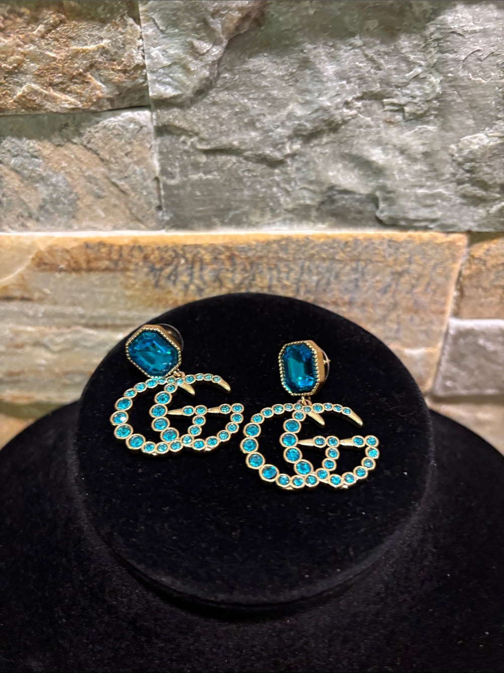 Blue & Gold Crystal GG Earrings